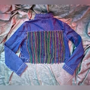 Denim Forever 21 Mardi Gras Fringed Cropped Jacket